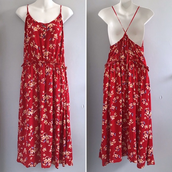 🏝️ Xhilaration Red Floral Maxi Cami Dress • M - Picture 2 of 6